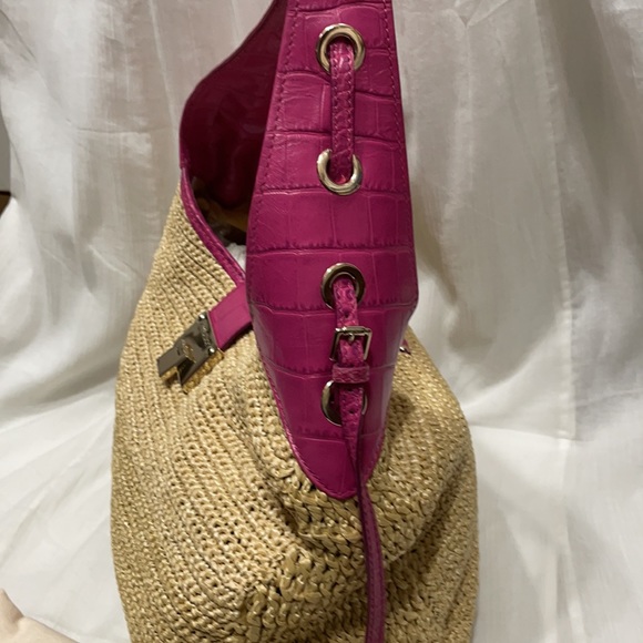 Jimmy Choo Rajah Raffia & Croc leather hobo bag. - Picture 3 of 10